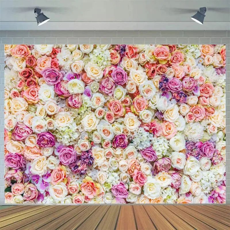 

Фон для студийной фотосъемки с изображением цветущей розы и свадебной стены