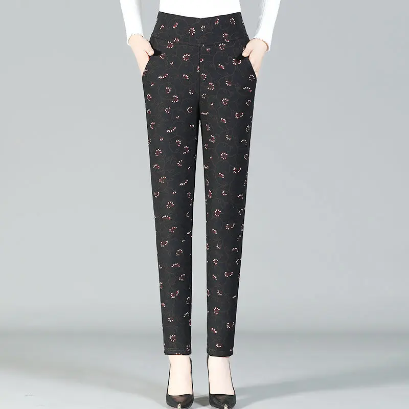 

Middle Age Women Velvet Leggings Casual Women Autumn Winter -size Print Flower Keep Warm High Waist Legging Pants C378
