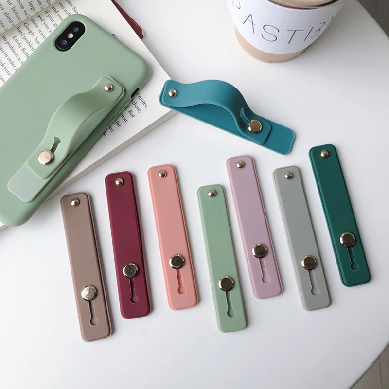 

Plain Color Wrist Band Hand Band Finger Grip Mobile Phone Holder Stand Push Pull Universal Phone Socket Holder for Iphone xr 11