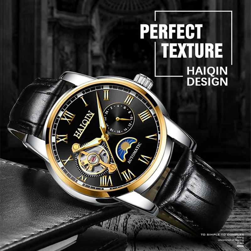 Новые HAIQIN механические мужские часы Топ Бренд роскошные повседневные