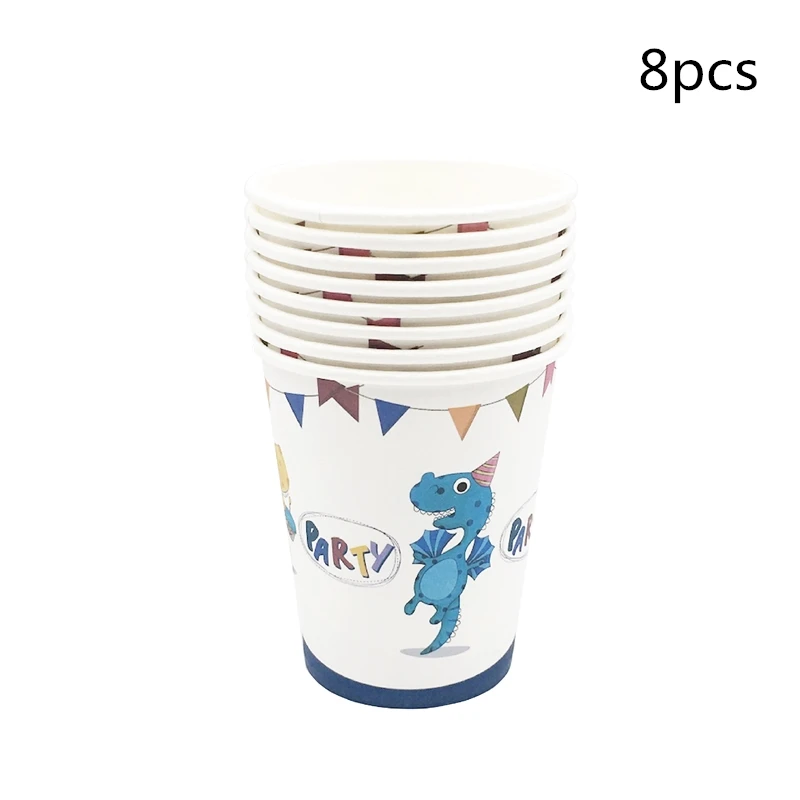 8pcs cup Вечерние товары, 1 шт., для детей, динозавр, милый динозавр, тема, украшение, головной убор для дня рождения, герой, шляпа с эластичной лентой - Цвет: 8pcs cup
