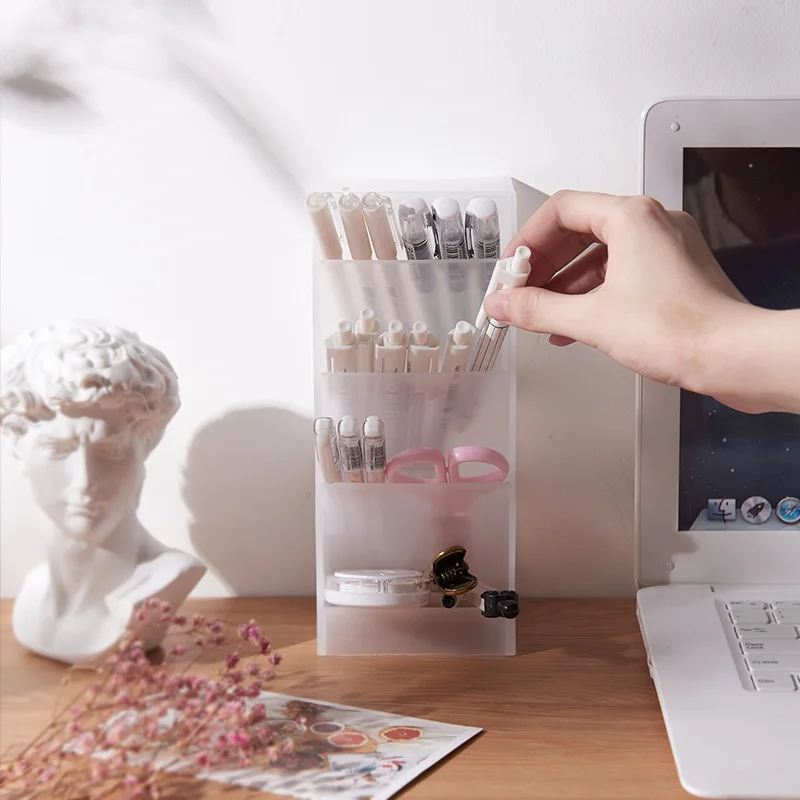 Многофункциональный полупрозрачный держатель для ручек с 4 Сетками настольный