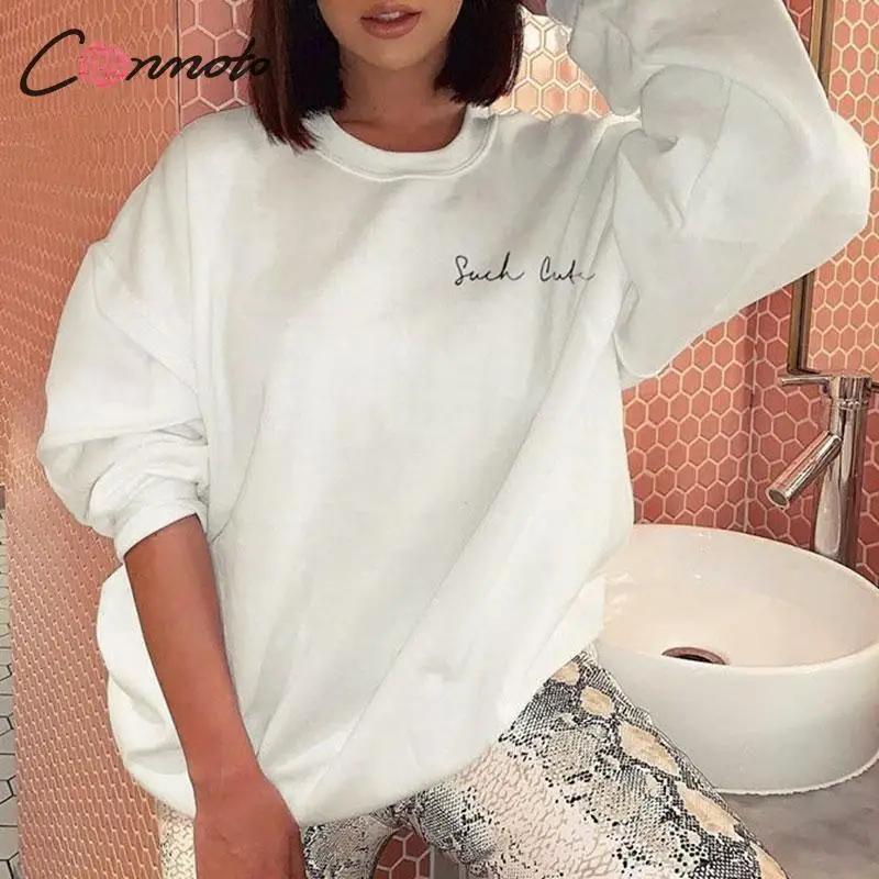 Conmoto Белый Осень Зима 2019 Повседневный пуловер женские буквы длинные уличные