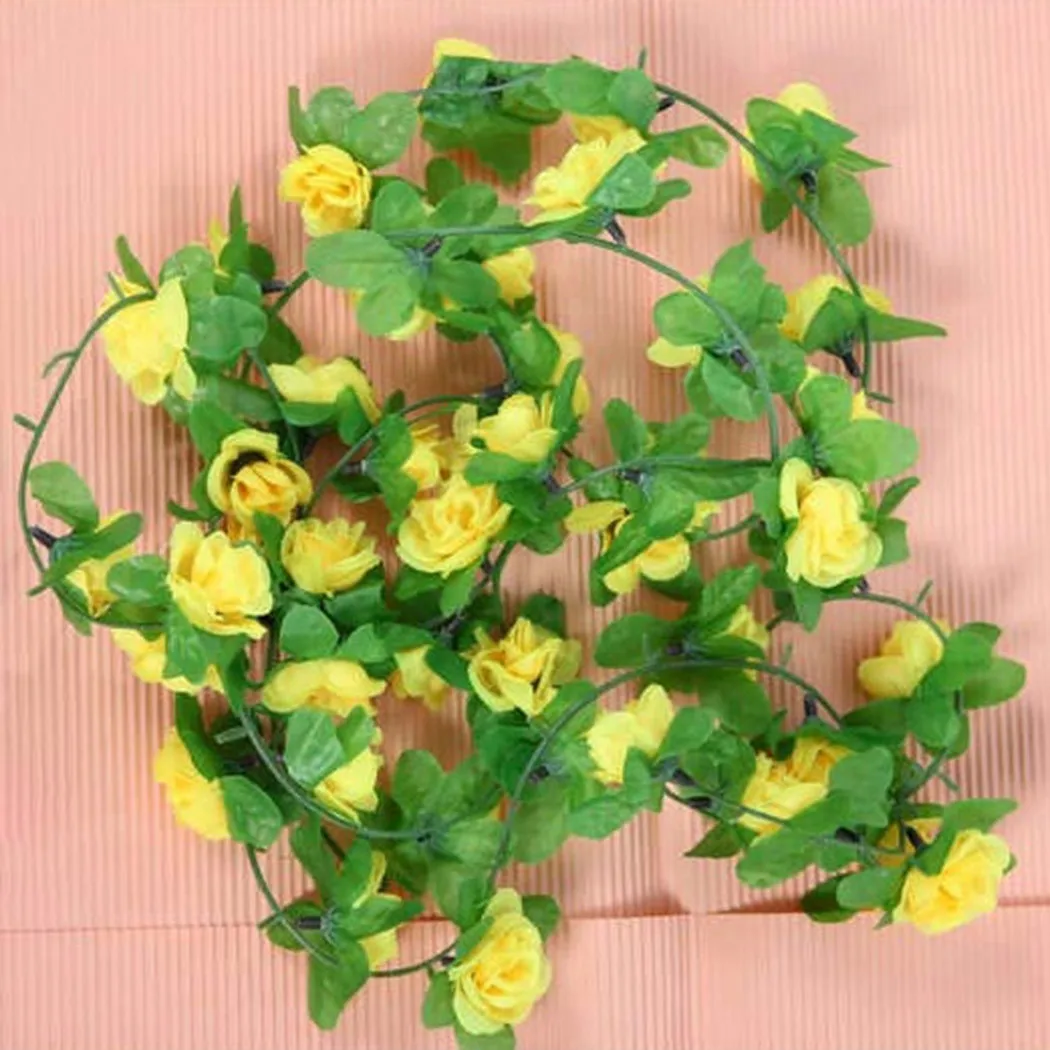 

Artificial Rose Flowers Rattan 2.2M Small Rose String Decor Silk Fake Garland For Wedding Home Hotel Garden Wall Decoration
