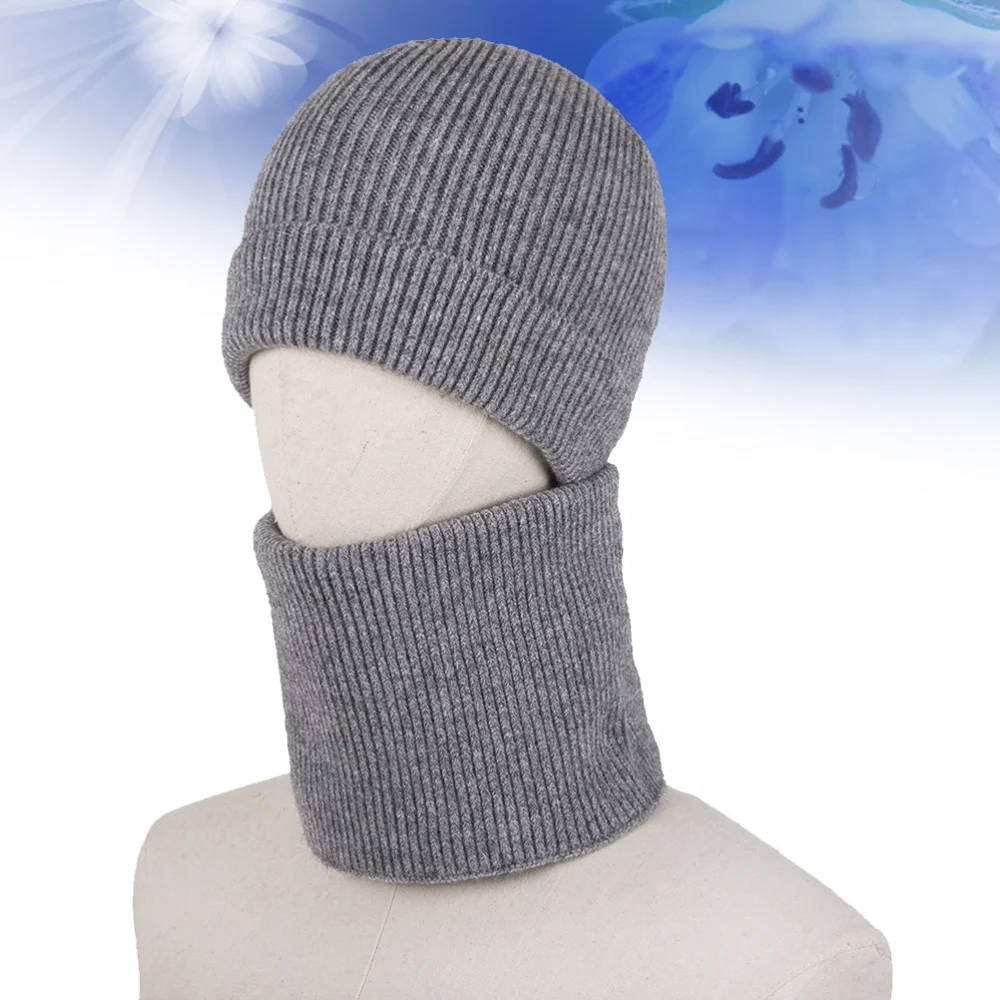 

2PCS Universal Beanie Hat and Collar Set Warm Travel Wild Sports Casual Autumn and Winter Hats and Bib for Mens and Womens (Gray