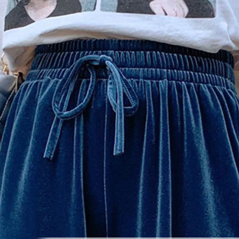 

Casual Women Pants velvet pants Autumn Long straight wide soft leg Trousers Elastic waist high quality Female