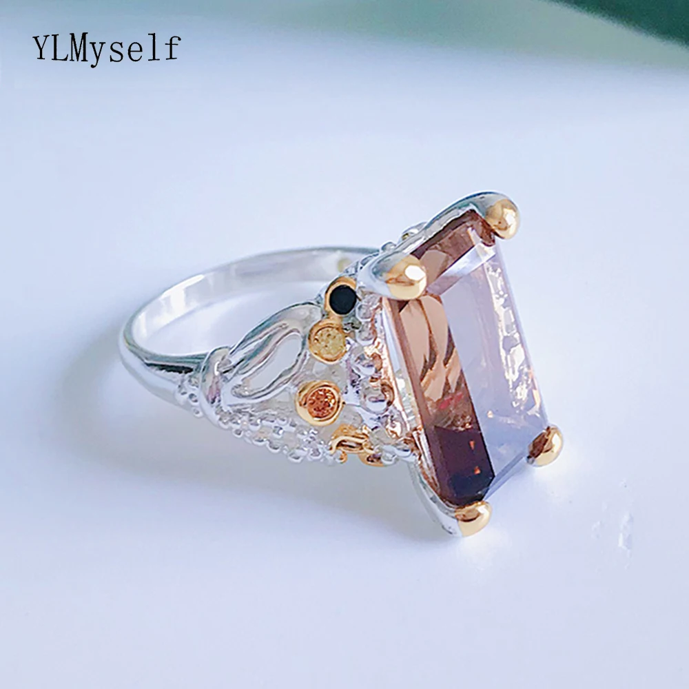 Женское кольцо из коричневого циркония большие прямоугольные кольца