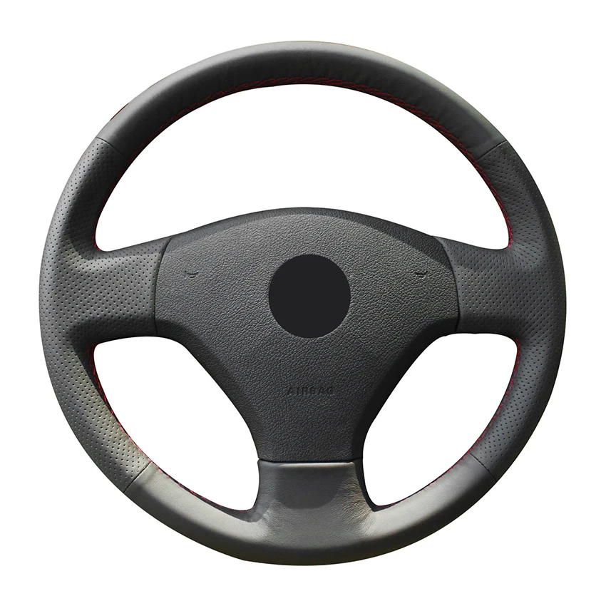 Сшитый вручную черный искусственный кожаный чехол рулевого колеса автомобиля