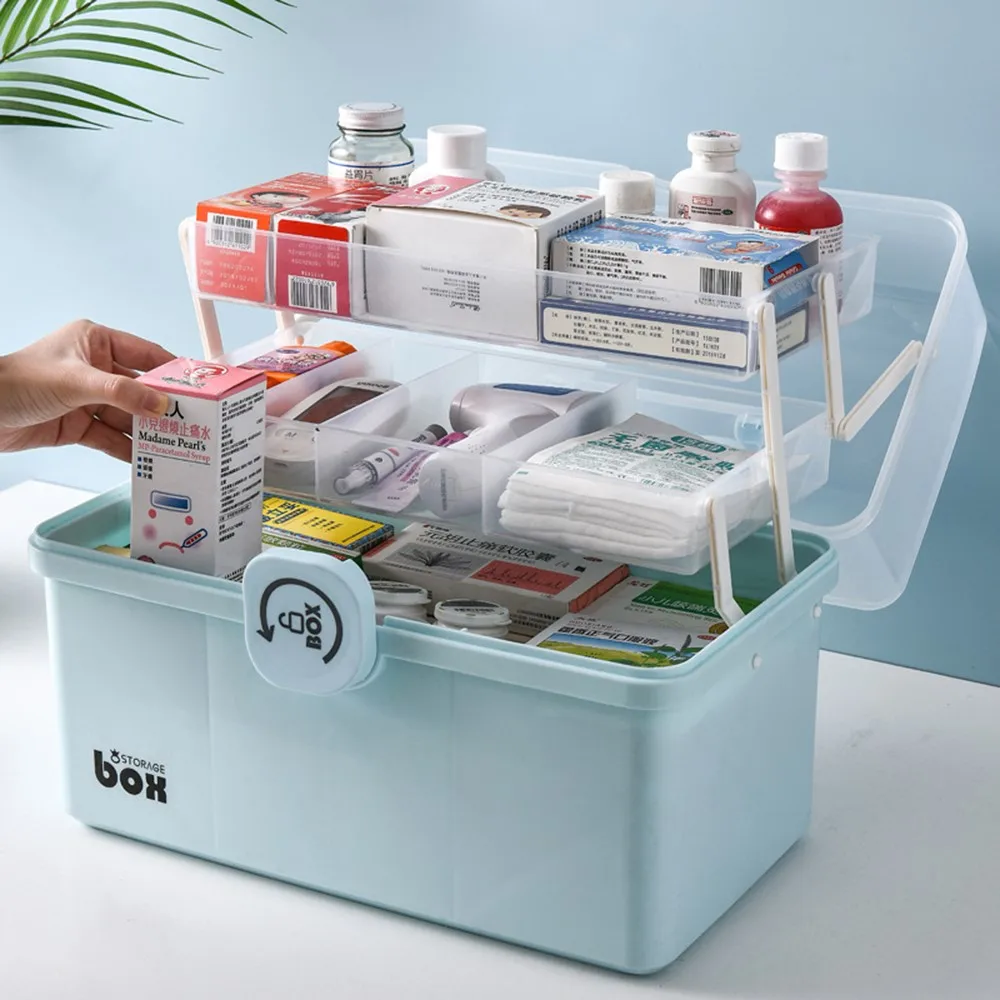 

Medicine Box Portable First Aid Kit Large Capacity Storage Box Plastic Multifunctional Family Storage Organizer with Handle