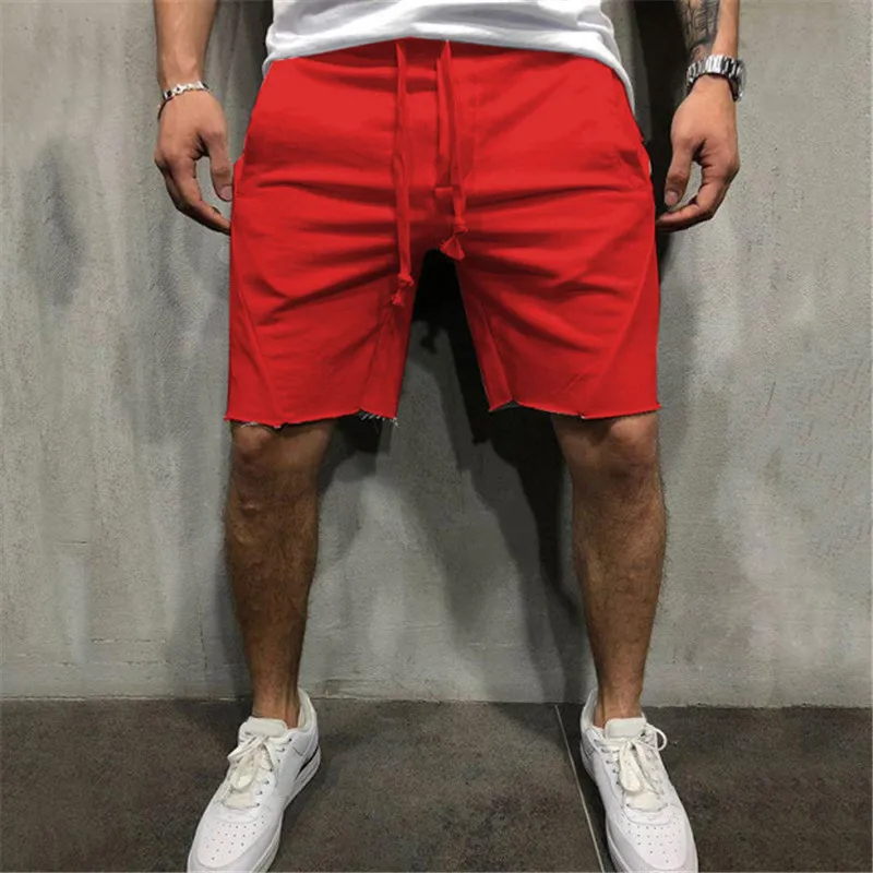 

Brand men's gym Crossfit shorts all-match solid color ripped sports shorts trousers jogging fitness shorts