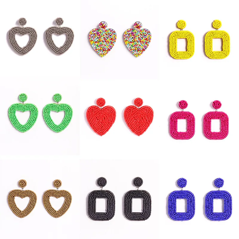 

Новое поступление 2021, креативные Этнические Красочные Висячие Серьги Love, богемные большие геометрические бусины ручной работы, Женские Юве...