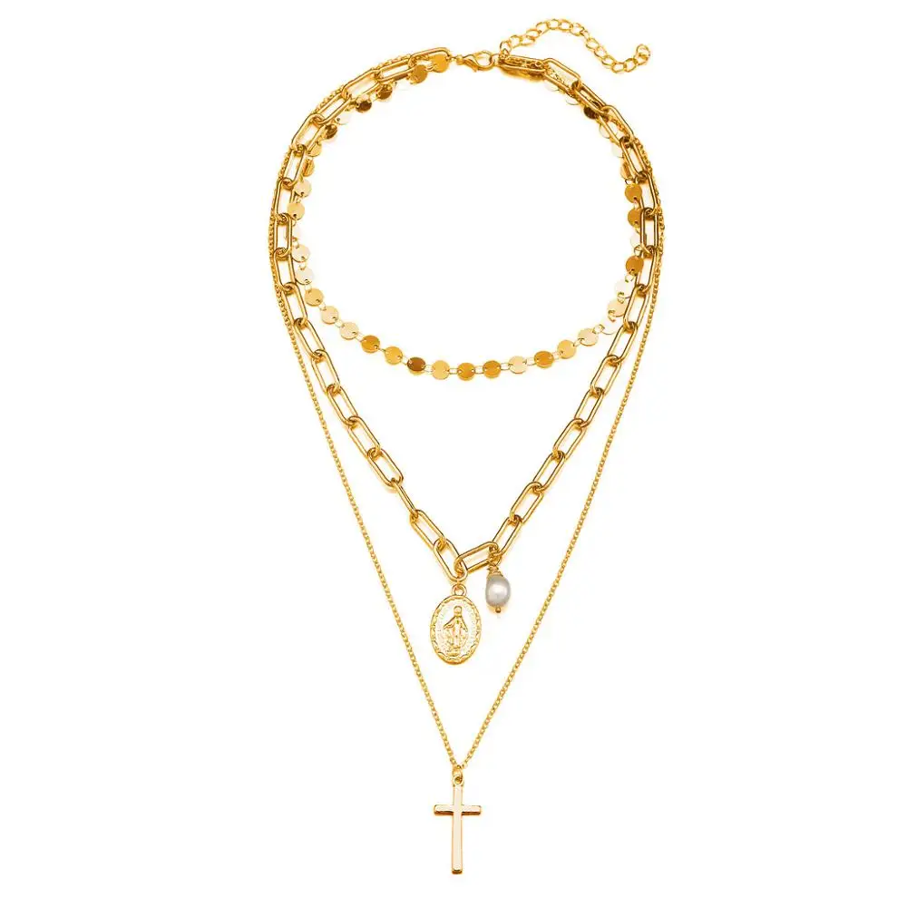 Ожерелье женское многослойное с искусственным жемчугом и пайетками - купить по