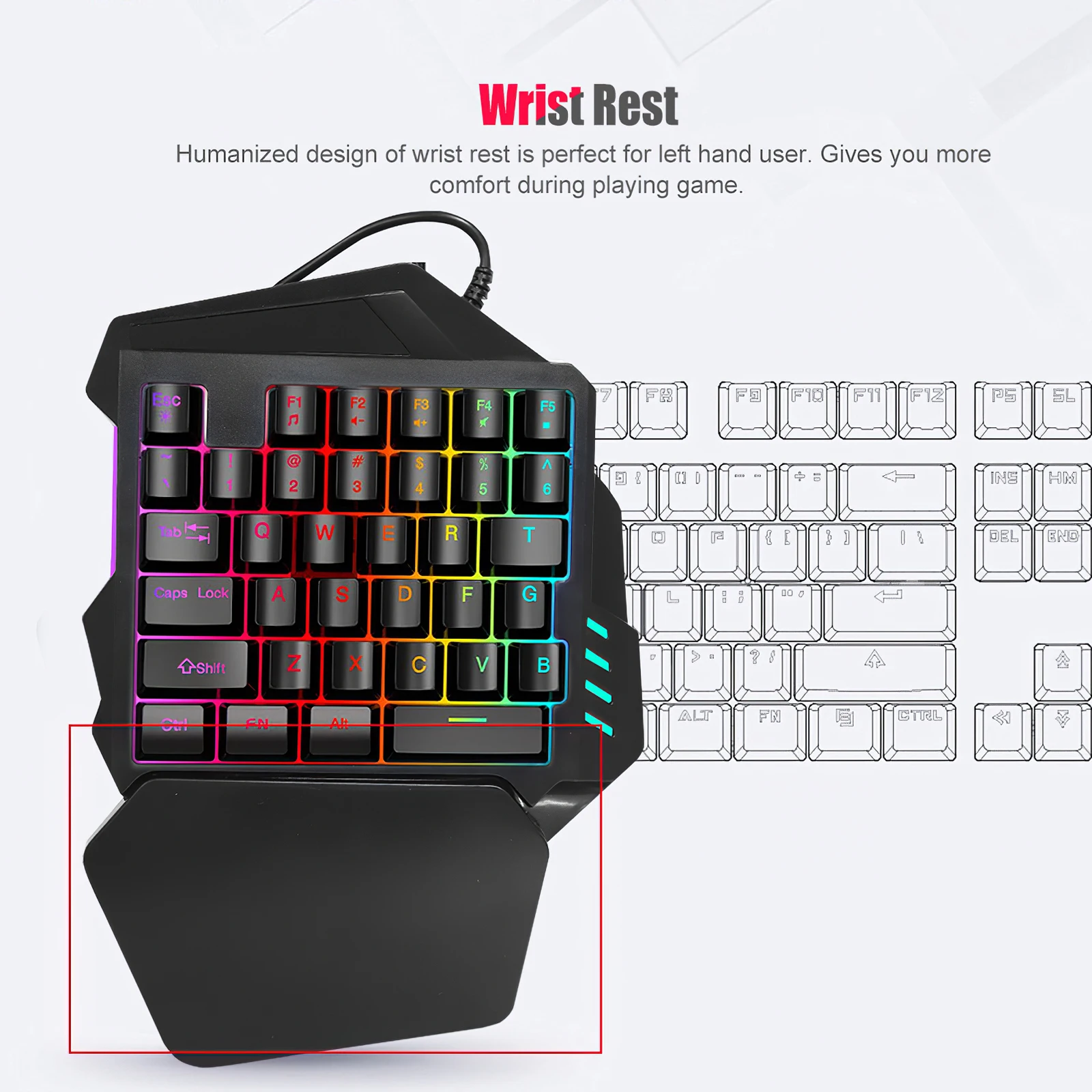 

Portable Wired Mechanical Feel Gaming Keypad Ergonomic Game Controller Single Hand Wired Gaming Keyboard LED Backlit 35 Keys