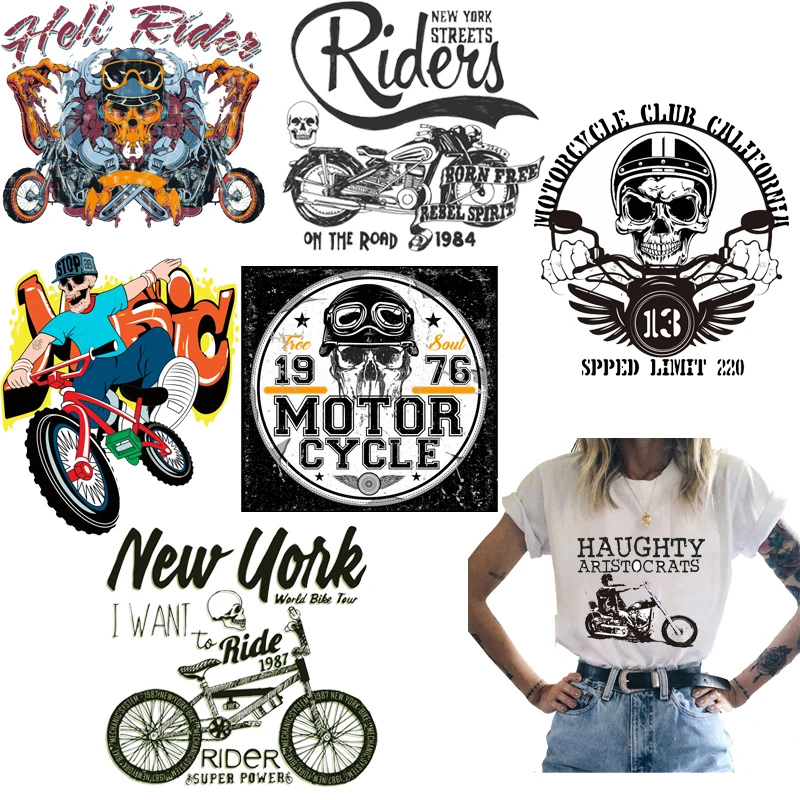 

Biker Patch Iron-on Transfers for Clothing Thermoadhesive Patches on Clothes Diy Skull Stickers Motorcycle Applique Stripes Punk