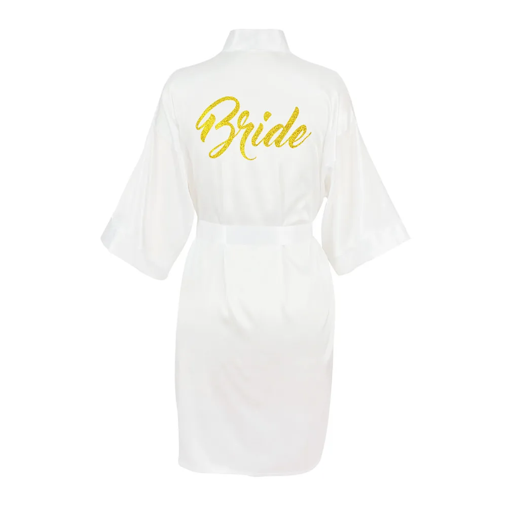 

Wedding Bride Bridesmaid Robe Kimono Satin White Sexy Femme Robe 2020 Bridal Party For Women
