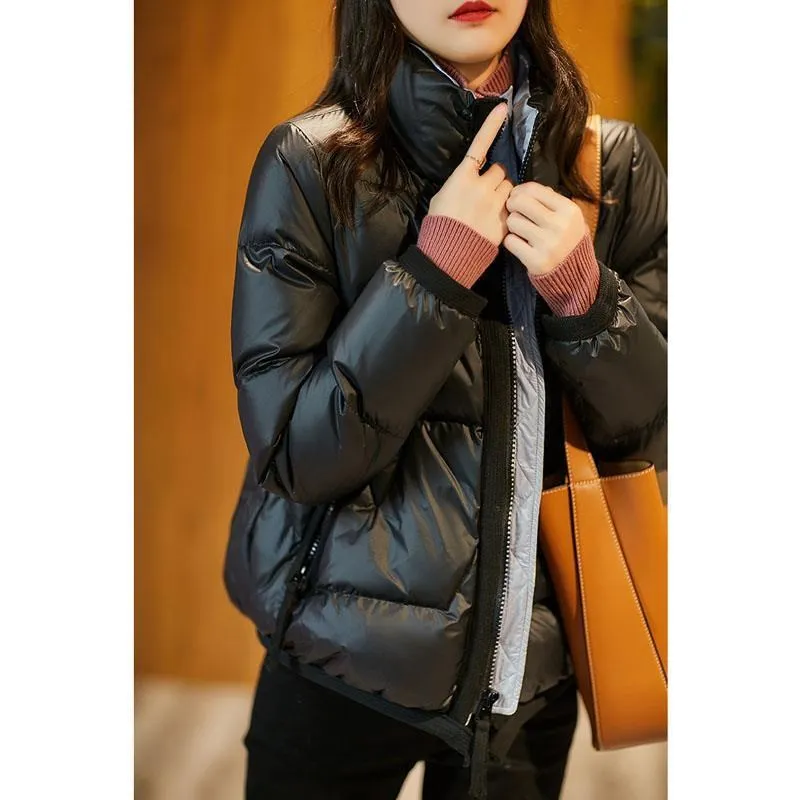 Women Korean Style Cotton-padded Jacket Women 2021 Shiny Down Padded Jacket Loose Stand-up Collar Thick Casual Jacket Parkas OL