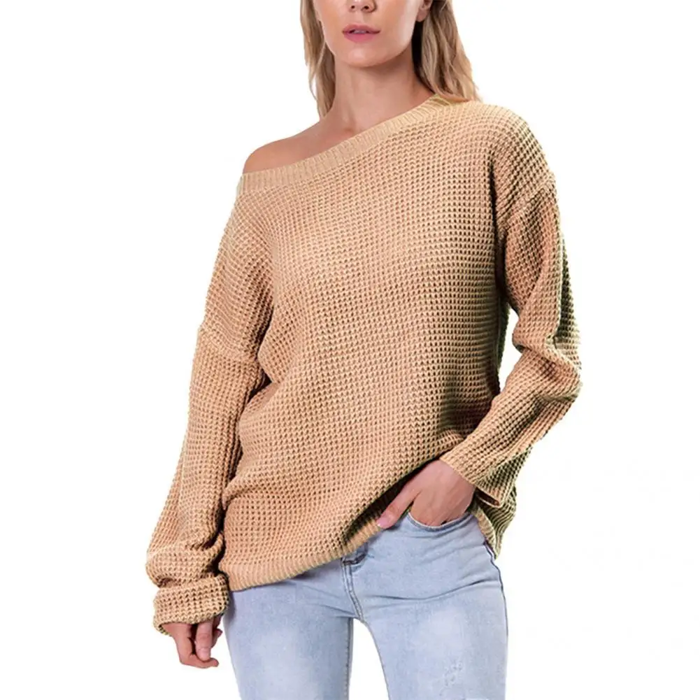 

One Shoulder Autumn Winter Solid Color Slash Neck Sweater for Party