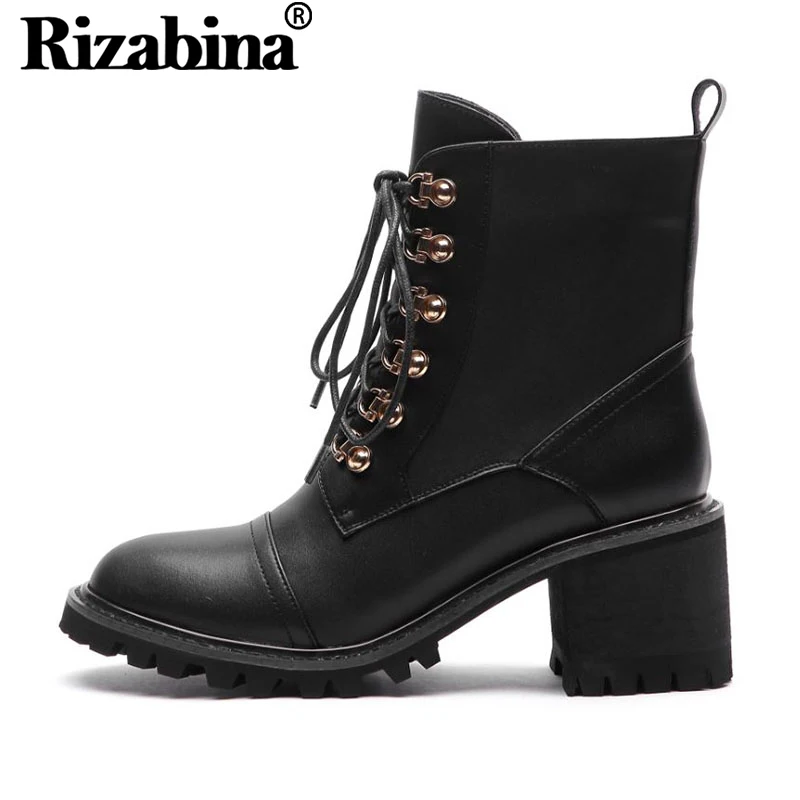 RIZABINA/женские ботильоны из натуральной кожи на не сужающемся книзу массивном