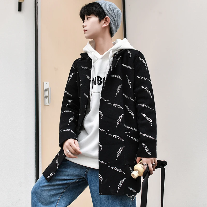 

UYUK Autumn Winter New Men's Sweater Knitted Cardigan Fashion Slim In The Long Cape Coat Man Streetwear Hip Hop