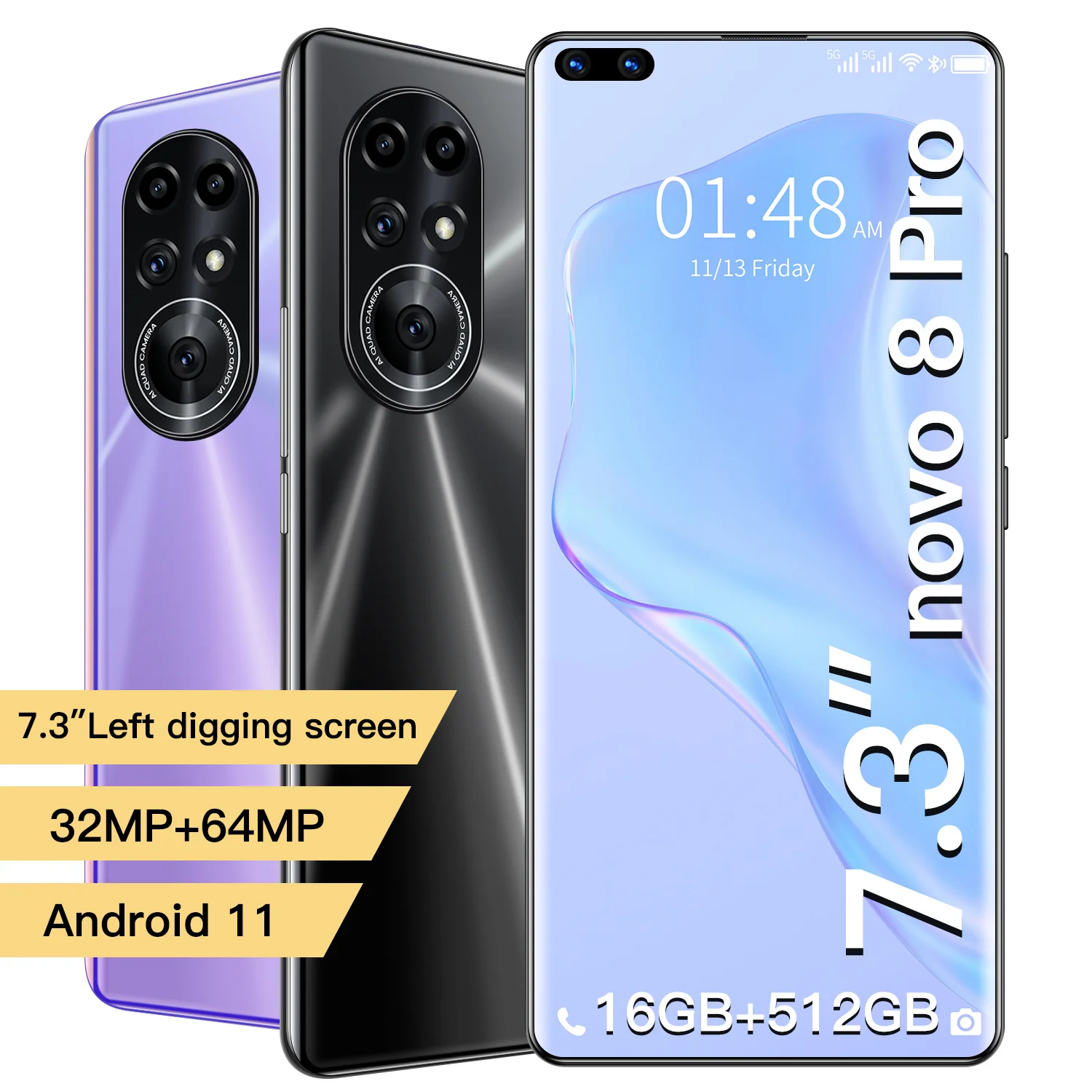 

Global Version Novo 8 Pro 16GB 512GB 32MP 64MP Smartphone 6800mAh 10 Core Snapdragon 888 7.3 Inch Cell phones
