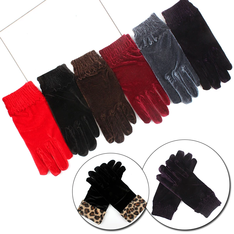 Винтажные зимние женские теплые бархатные эластичные перчатки мягкие удобные