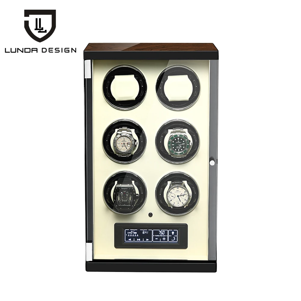 

Automatic Watch Winder Box 6 Slots Mechanical Display Wooden Watch Accessories With Silent Motor And Plug