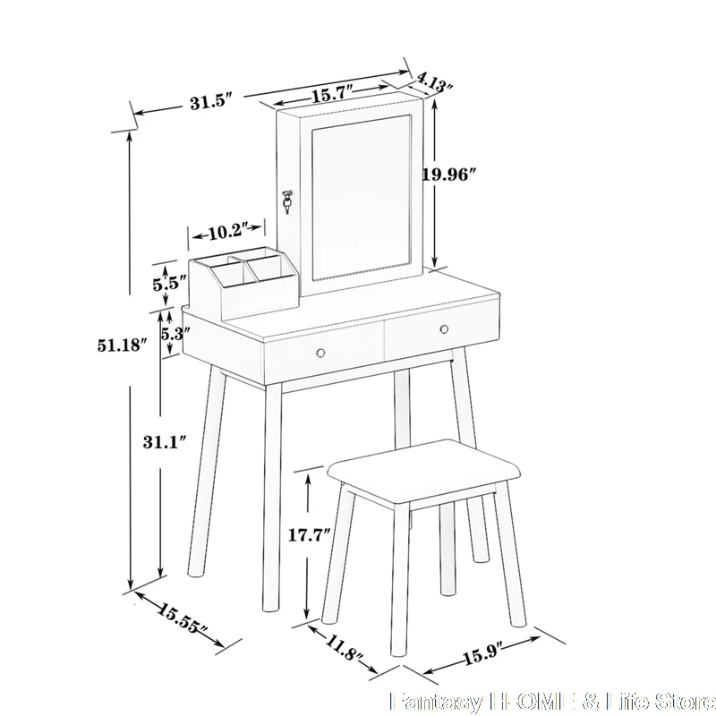

Vanity Set With Mirror Cushioned Stool Dressing Table Bedroom Vanity Makeup Table With Drawer Vanity Table Set