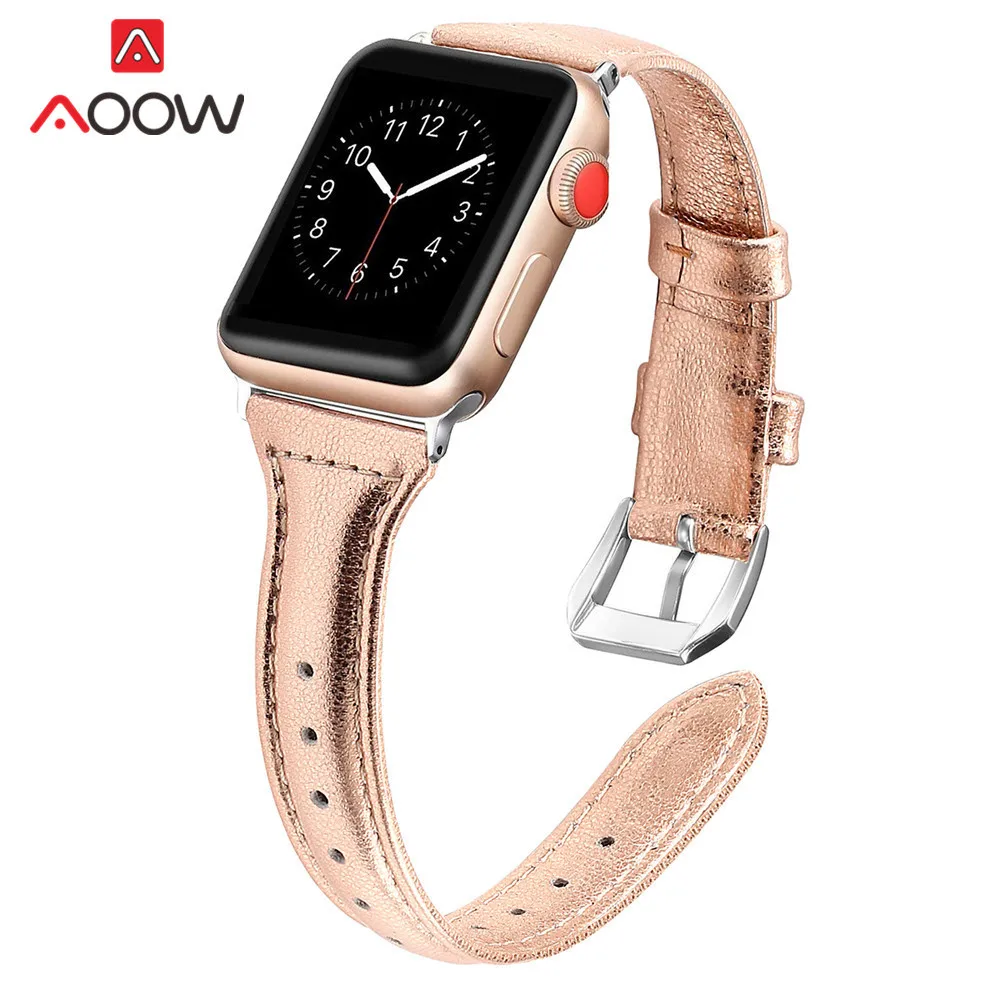 Ремешок для часов из натуральной кожи розового золота для Apple Watch 4, 5, 38 мм, 40, 42, 44 мм, мужской и женский браслет, ремешок для iWatch 1, 2, 3
