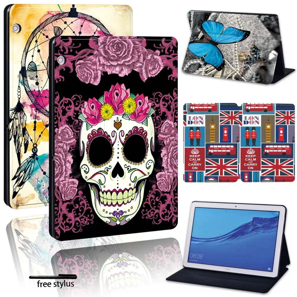 

Tablet Case for Huawei MediaPad T5 10 10.1"/T3 8.0/T3 10 9.6"/M5 Lite 10.1/M5 10.8 - Folio PU Leather Stand Cover Case +pen