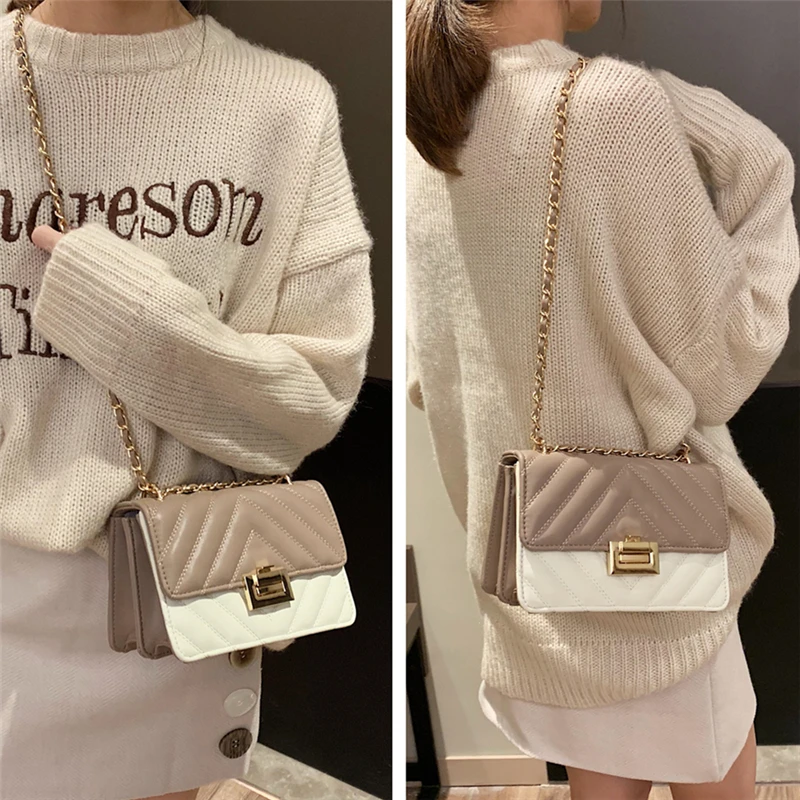 Burminsa Elegant Quilted Chain Crossbody Bags For Women Unique Design Lock High Quality Soft PU Female Shoulder Bags Autumn