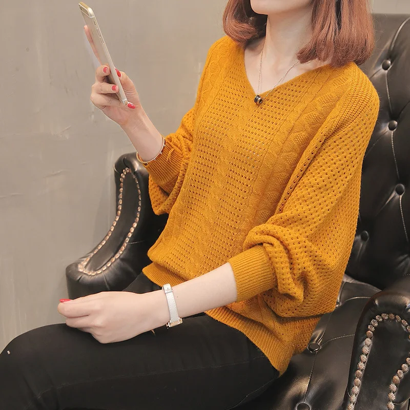 Женская рубашка летучая мышь Свободный пуловер свитер осень-зима 2019 новая