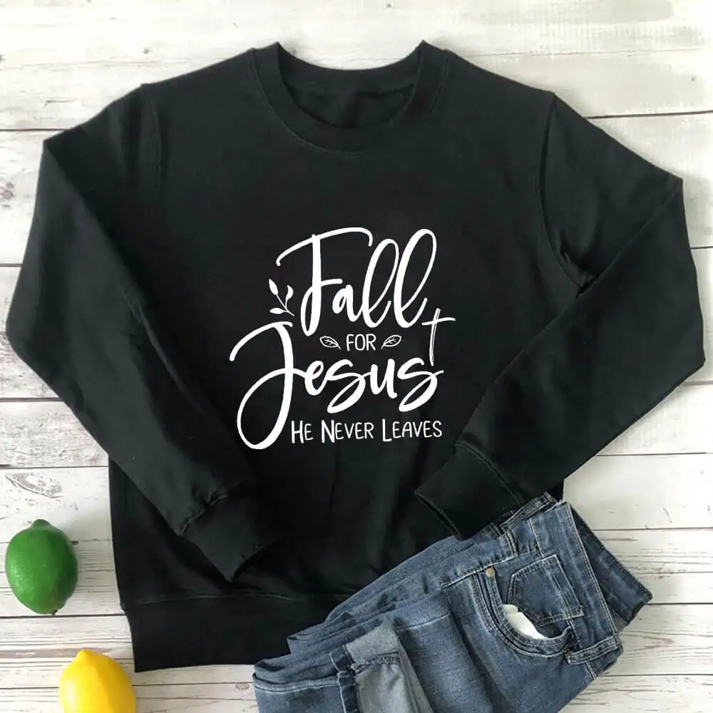 

Fall For Jesus Chiristian Sweatshirt New Arrival Casual 100%Cotton Long Sleeve Tops Fall Sweatshirts Autumn Tops Dropshipping