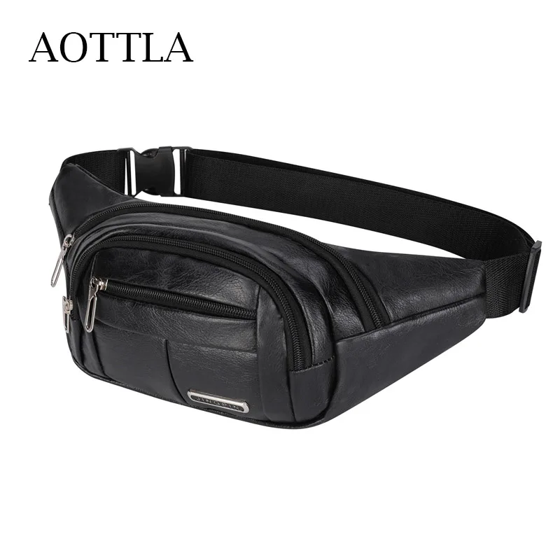 

AOTTLA Waist Bag Men's Belt Bag Good Quality Chest Bag For Male Pu Leather Men's Bag Casual Travel Sports Bag Purse Phone Bags