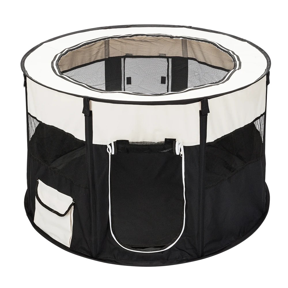 

40" Circular Portable Foldable 600D Oxford Cloth & Mesh Pet Playpen Fence with Eight Panels