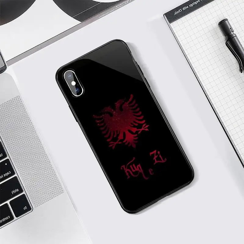 

Albanian Flag Eagle Phone Case Tempered glass For iphone Samsung S note 7 8 9 10 11 12 X XS XR MAX edge e plus pro