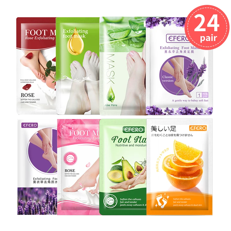 

EFERO 24Pair Exfoliating Foot Mask Pedicure Socks Feet Care Peeling Scrub Remove Dead Skin Calluses Anti Crack Heel Foot Patch