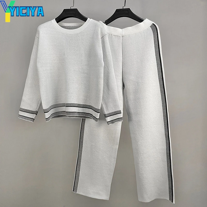 

YICIYA 2021 Winter Knitted Suit Female Women's Loose Sweater Pants Two-piece Set Tracksuit Women Crop Top Sport Sweatpants Y2k