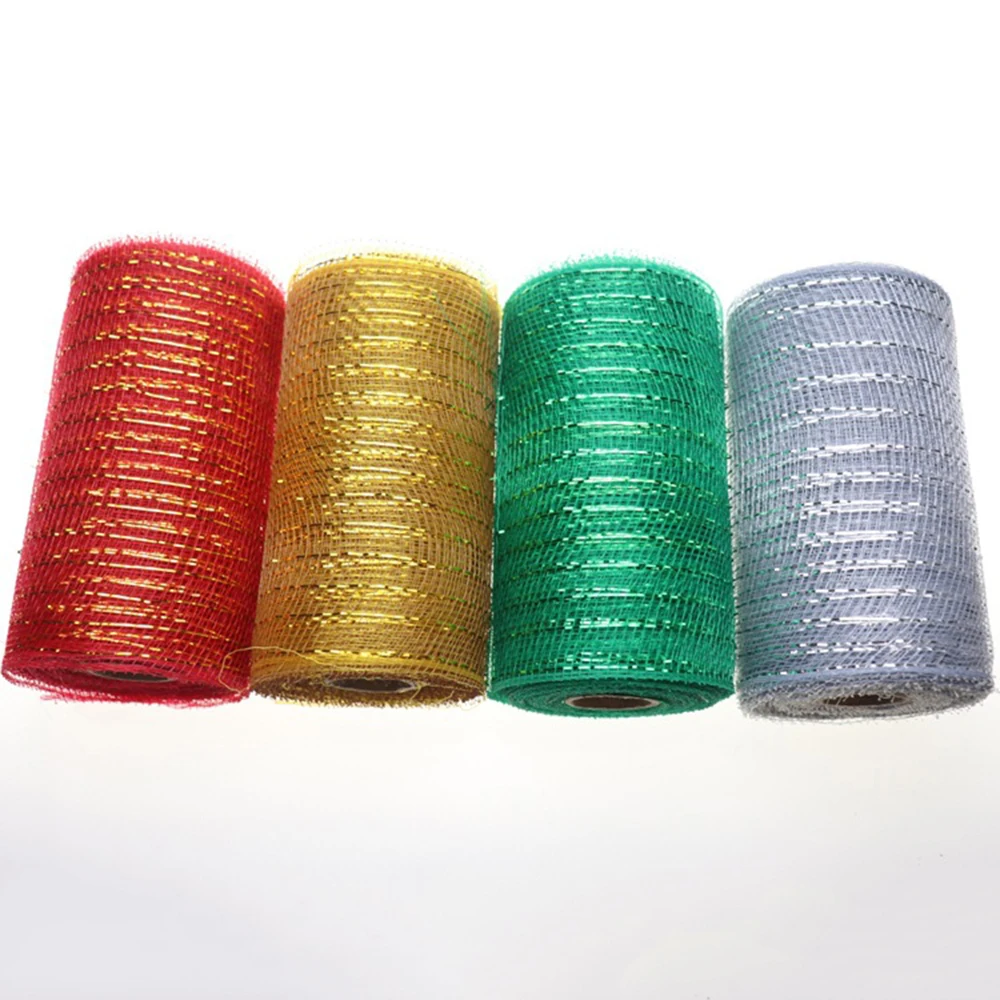 

4 Rolls Poly Mesh Ribbon Metallic Foil Deco Mesh Ribbon Mixed Color Twist Ties for Wreaths Craft Home Decoration Supplies