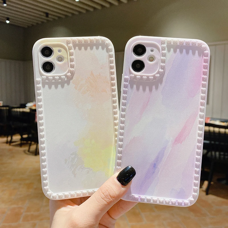 

Art Phone Case For iPhone 12 11 Pro XS Max 12Mini XR X 8 7 6S Plus Watercolor Phone Frame Gradient Soft Silicone Back Cover