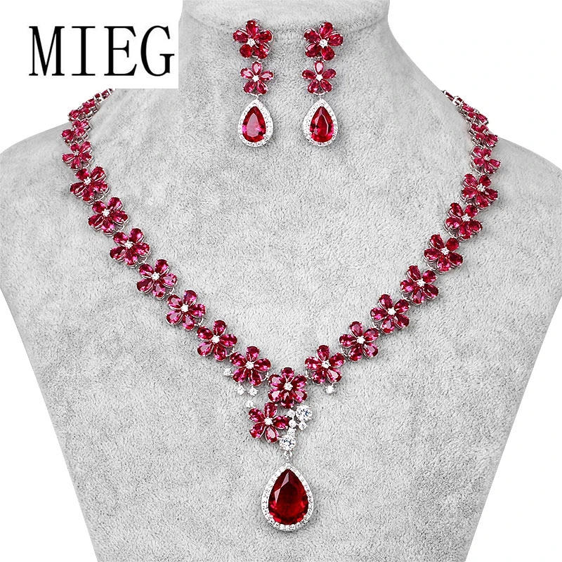 MIEG бренд разных цветов синий/зеленый/Fuschia CZ цирконий кристалл, свадьба, для новобрачных ювелирный набор