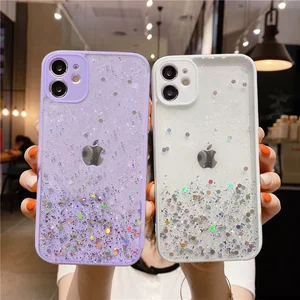 glitter star sequins soft bling clear phone case for iphone 13 11 pro max xs xr 12 mini 7 8 plus se shockproof transparent cover free global shipping