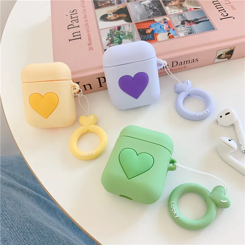 

For Airpods 1/2 Case,3D Cute Lucky Heart Case For Airpods Case Silicone Protective Shockproof Cover For Apple Airpods For Kids