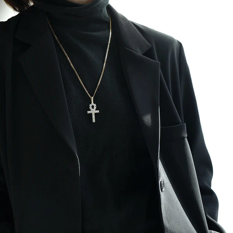 

Hip Hop Cross Pendant Necklace For Women Men Fashion Egyptian Key of Life Necklace Collar Religious Islam Jewelry Baptism Gifts