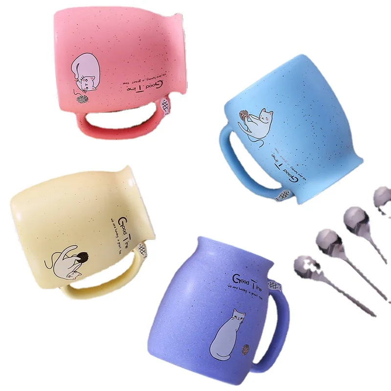 Мультяшная Цветная Керамическая чашка с котом и крышкой ложка креативная