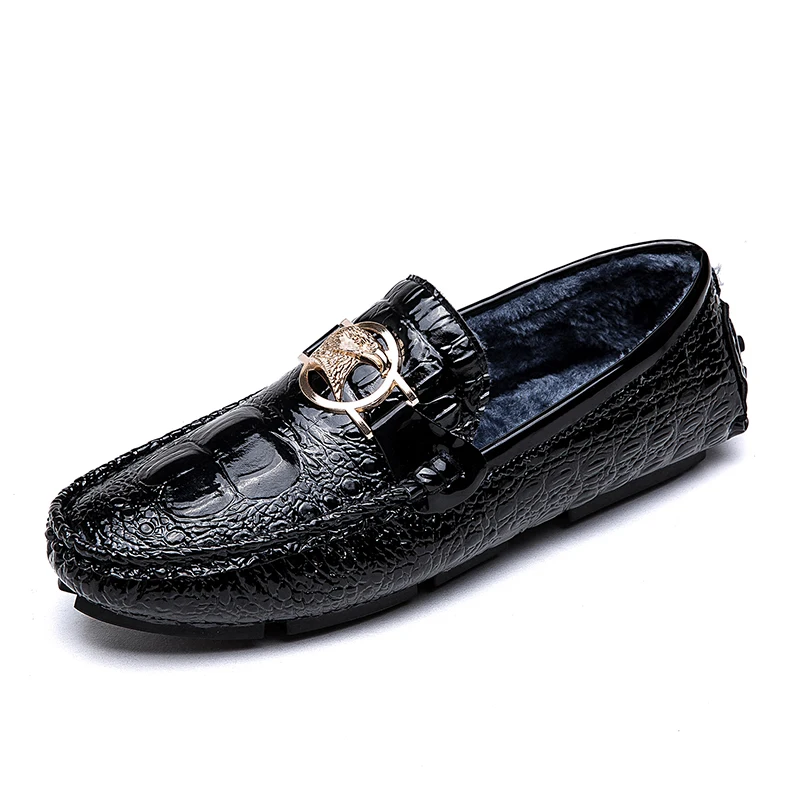 

Man Winter Casual Cotton-padded Peas Shoe Male Fashion Leather Cold-proof Loafers Moccasins Masculino Slip-on Flats Driving Shoe