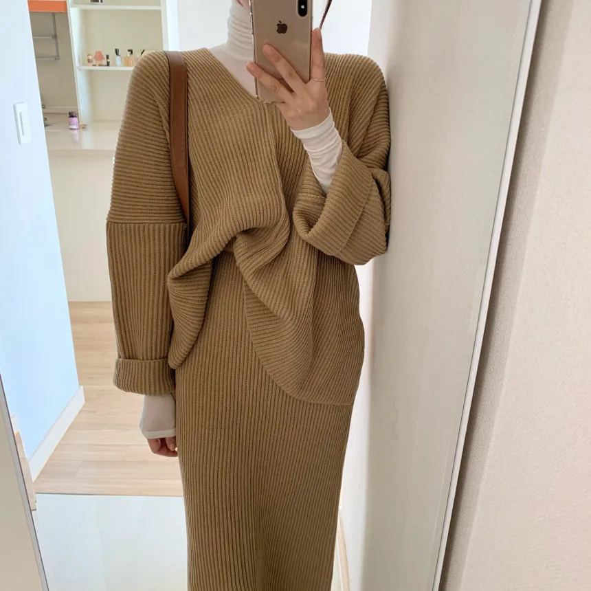 Croysier Осенне-зимний повседневный вязаный комплект из двух предметов женская