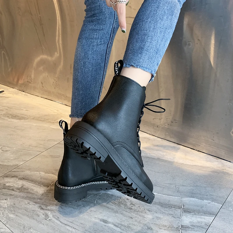Женские повседневные зимние теплые ботильоны женская обувь с круглым носком на