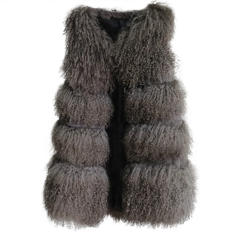 Женский жилет из натурального монгольского овечьего меха на весну осень и зиму