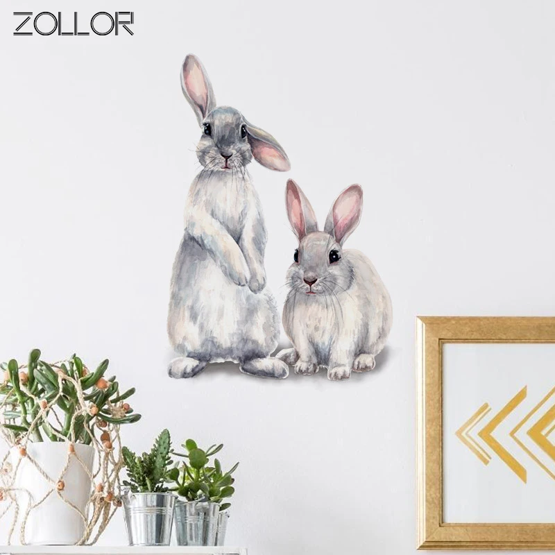 

Zollor Cartoon Two Rabbits Wall Sticker Decoration Bedroom Baby Kids Room Mural Decals Self-adhesive Nursery Dorm Office Decor