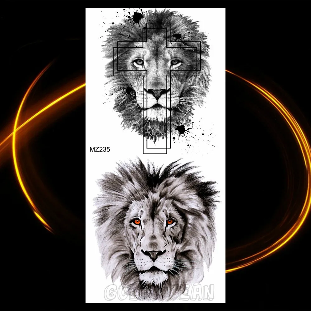 Animal Tiger Elk Temporary Tattoos For Men Fox Wolf Eagle Fake Tattoo Sticker Owl Flower Scorpion King Tatoo Women Body Armbands images - 6